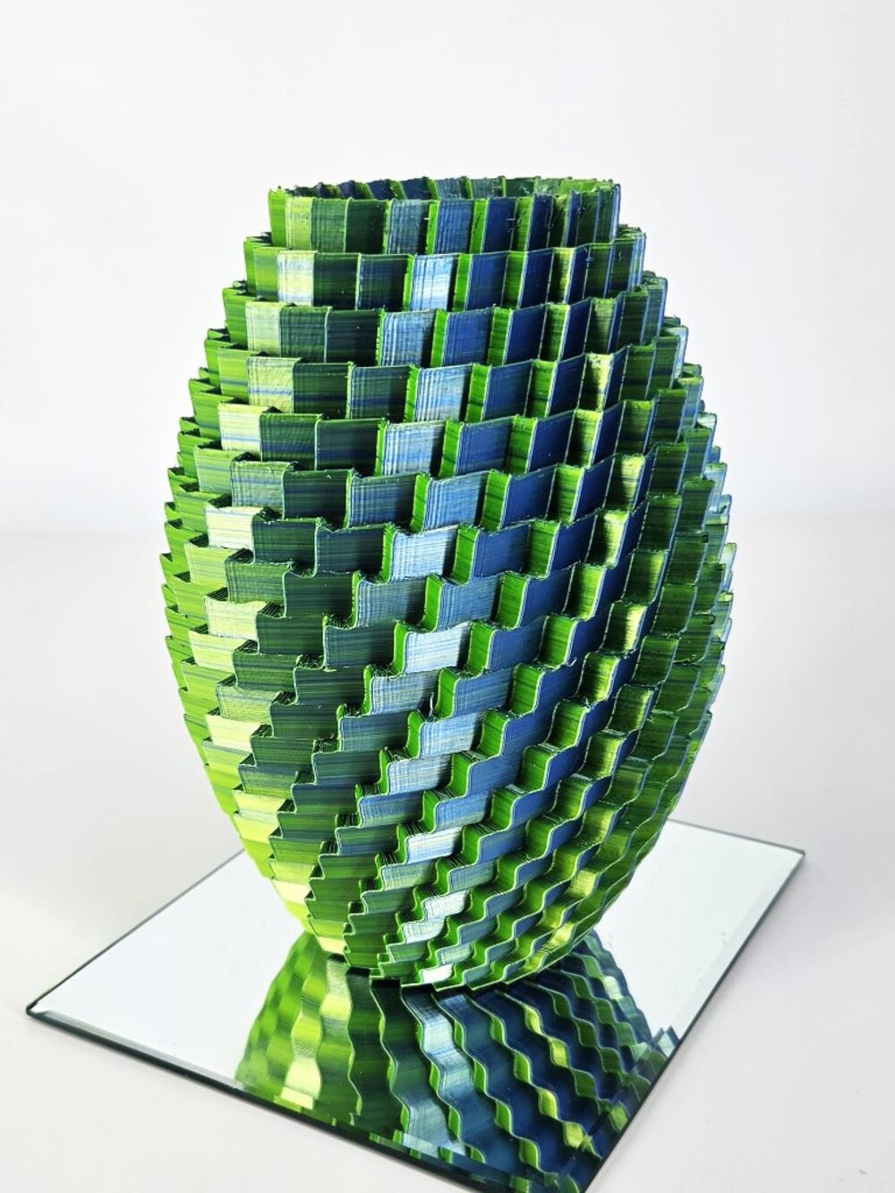 3D Printed Geometric Textured Dual Color Bright Green & Blue Dragon Scale Vase